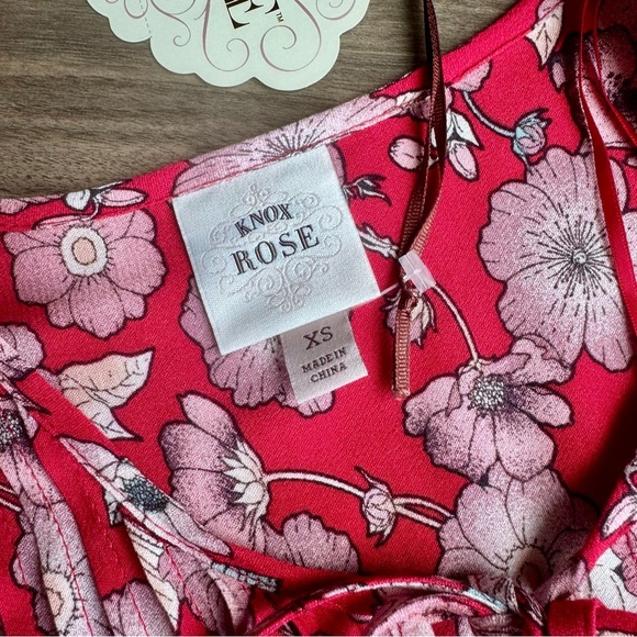 Knox Rose Red and White Floral Flutter Sleeve Peasant Boho Blouse – Size XS - Picture 4 of 12